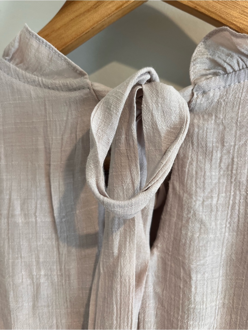 High Neck Ruffle Gauze Dress MEDIUM Beige Tan Tiered Midi Cottage Pockets NWT - Picture 6 of 14